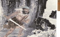 民国海上名家马骀《周处斩蛟》画轴