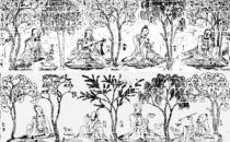 南朝 画像砖《竹林七贤与荣启期砖画》