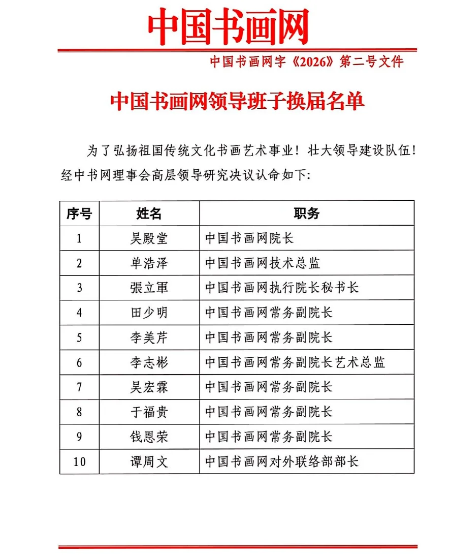 中国书画网领导班子换届名单