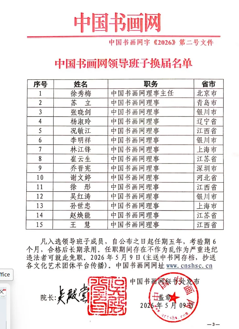 中国书画网领导班子换届名单